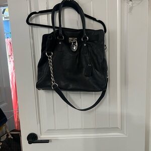 Authentic Micheal Kors Black Leather Tote Handbag Hamilton purse